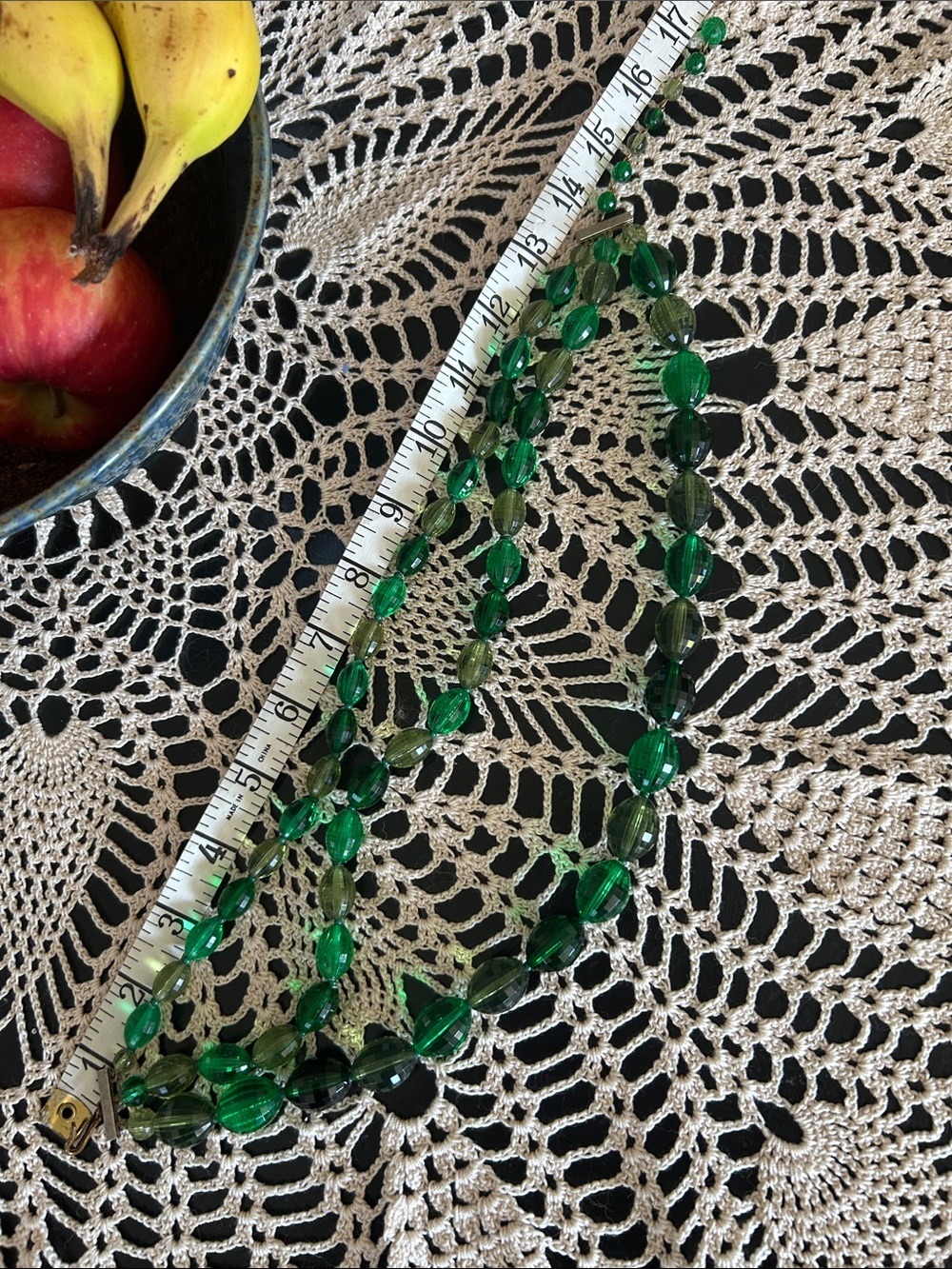 Vintage Green Beads, Triple Strand - Picture 5 of 5